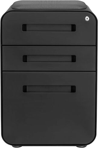 Laura Davidson Furniture Curve Curve Crate 3-Drawer File File Cabinet مع مقعد وسادة مغناطيسي قابلة للإزالة-خزانة ملفات معدنية ، مسبقًا ، أسود مع وسادة رمادية داكنة in Kuwait