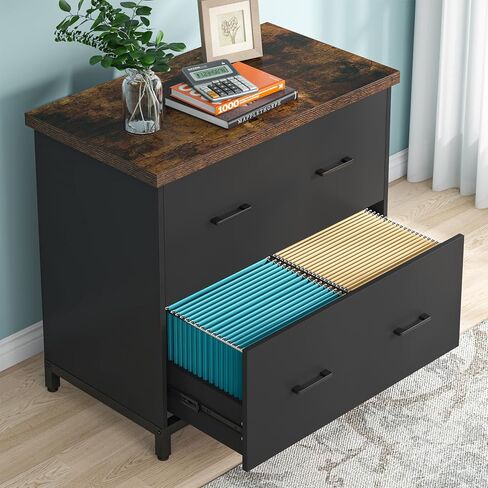 Tribesigns 2-Drawer File Cabinet, Wood Lateral Filing Cabinet for Home Office, A4, Letter Size, Brown and Black in Saudi Arabia
