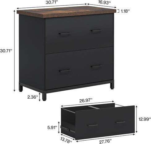 Tribesigns 2-Drawer File Cabinet, Wood Lateral Filing Cabinet for Home Office, A4, Letter Size, Brown and Black in Saudi Arabia