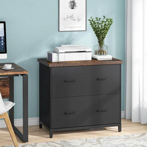 Tribesigns 2-Drawer File Cabinet, Wood Lateral Filing Cabinet for Home Office, A4, Letter Size, Brown and Black in Saudi Arabia
