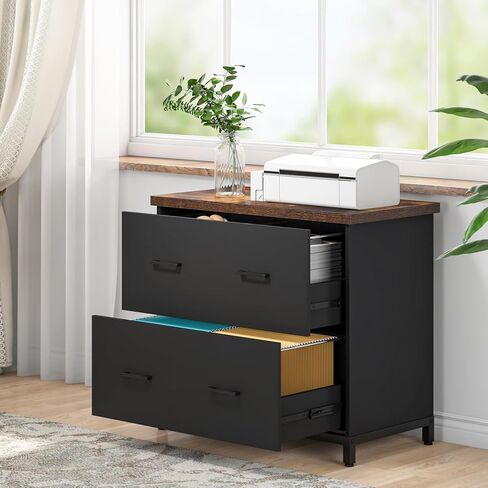 Tribesigns 2-Drawer File Cabinet, Wood Lateral Filing Cabinet for Home Office, A4, Letter Size, Brown and Black in Saudi Arabia