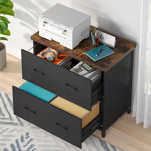 Tribesigns 2-Drawer File Cabinet, Wood Lateral Filing Cabinet for Home Office, A4, Letter Size, Brown and Black in Saudi Arabia