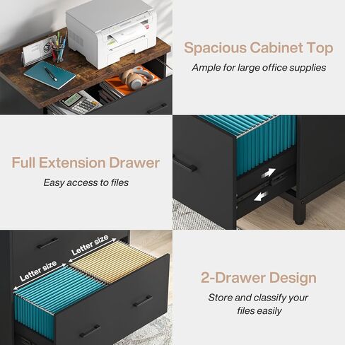 Tribesigns 2-Drawer File Cabinet, Wood Lateral Filing Cabinet for Home Office, A4, Letter Size, Brown and Black in Saudi Arabia