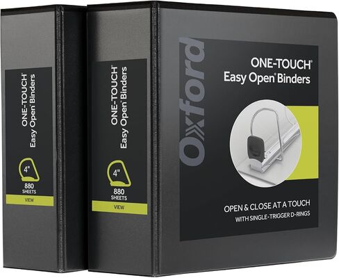 Oxford 3 Ring Binders, 4 Inch, ONE-Touch Easy Open D Rings, View Binder Covers, 4 Interior Pockets, PVC-Free, Holds 880 Sheets, White, 2 Pack (79921) in Saudi Arabia