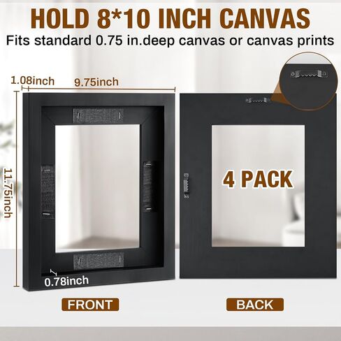 QUNCLAY 4 PCS 11x14 بوصة قماشية عائمة إطارات أسود العائمة لطلاء اللوحة الخشب العمودي والأفقي معلق إطار مع شرائح لاصقة للملوحة الزيت ديكور الماس in Kuwait