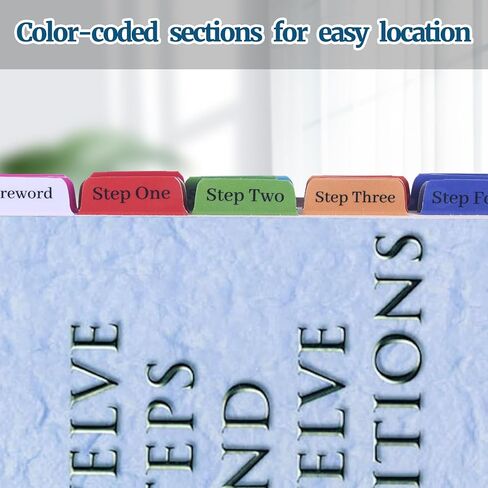 LParkin Premium Index Tabs for AA 12 Steps and 12 Traditions Book - 36 Color-Coded PVC Laminated Tabs with Alignment Guide (Includes 26 Coding Guidelines Tabs + 10 Blank Tabs) - Book Not Included in Saudi Arabia