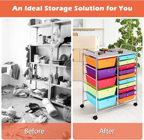 DORTALA 15-Drawer Rolling Storage Cart with Drawers, Tools Scrapbook Paper Organizer w/Removable Drawers & Universal Wheels, Rolling Drawer Cart for Supermarket, School, Office, Home (Multicolor) in Saudi Arabia