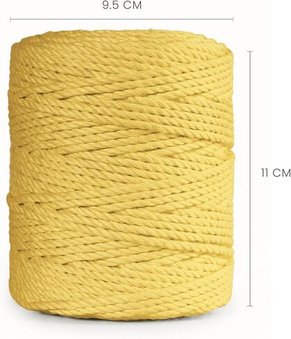 3 Ply ملتوية Macrame Cord 3mm x 109yards 100 ٪ من القطن الطبيعي مثل القطن الحبل الماكرام مثل الحبل لمستلزمات Macrame المصنوعة يدويًا ، شنقا الجدار ، شماعات النبات (صفراء فاتحة ، 3 مم × 109 ياردات) in Kuwait