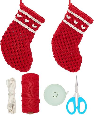 INFUNLY 2 Set DIY Christmas Stocking Macrame Kit for Beginners with Video Tutorials & Instructions - Handmade Woven Christmas Stocking Kit - Macrame Hanging Ornaments for Wall Hanging Home Decor in Saudi Arabia