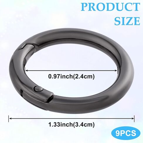 9 PCS Round Spring Ring Clips, Silver Metal Keyring Purse Clip, Heavy Duty Opening O Ring Carabiner for Keychains, Buckle Clasp for Backpacks, Purse, Keys, Bag Strap in Kuwait