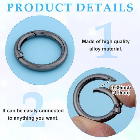 9 PCS Round Spring Ring Clips, Silver Metal Keyring Purse Clip, Heavy Duty Opening O Ring Carabiner for Keychains, Buckle Clasp for Backpacks, Purse, Keys, Bag Strap in Kuwait
