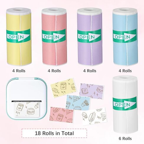 18 Rolls Mini Printer Sticker Paper, Colorful Thermal Printer Paper Set, Self Adhesive Mini Printer Thermal Sticker Compatible with Most Instant Inkless Refilling, 2.24 × 1 In (57 × 25 mm) in Kuwait