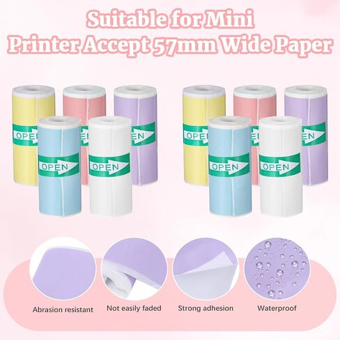 18 Rolls Mini Printer Sticker Paper, Colorful Thermal Printer Paper Set, Self Adhesive Mini Printer Thermal Sticker Compatible with Most Instant Inkless Refilling, 2.24 × 1 In (57 × 25 mm) in Kuwait