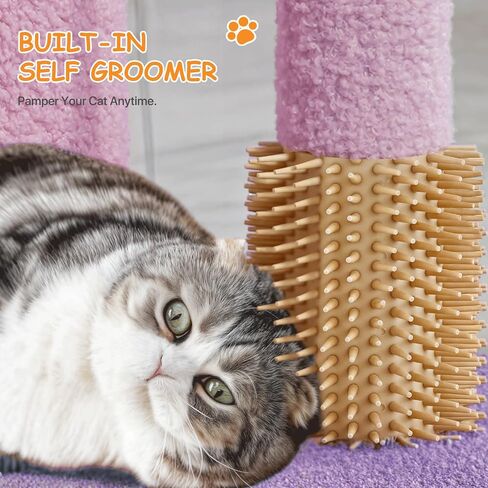 Athena Collection Small Cat Tree Condo with Sisal Scratching Post, 33 Inch Modern Cute Flower Cat Tree Tower with Cozy Perch Toy Ball for Indoor, Kittens, Purple in Saudi Arabia