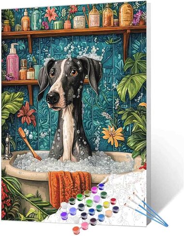 Aihonmin Green Bathtub Paint by Number for Adults Beginner,Plant DIY Acrylic Watercolor Painting by Numbers for Kids Beginners 16x20 inch Painting Craft On Canvas Home Decor(without frame) in Kuwait