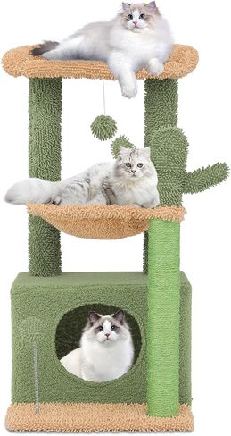 Athena Collection Small Cat Tree Condo with Sisal Scratching Post, 33 Inch Modern Cute Flower Cat Tree Tower with Cozy Perch Toy Ball for Indoor, Kittens, Purple in Saudi Arabia