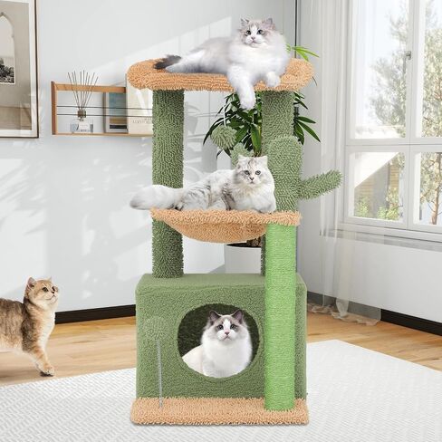 Athena Collection Small Cat Tree Condo with Sisal Scratching Post, 33 Inch Modern Cute Flower Cat Tree Tower with Cozy Perch Toy Ball for Indoor, Kittens, Purple in Saudi Arabia