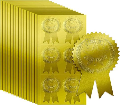 Zonon 200 Pieces Ribbon Embossed Seal and Gold Foil Certificate Seal Embossed of Awesome Ribbon Certificate Seals Stickers Envelope Gold Award Stickers in Saudi Arabia