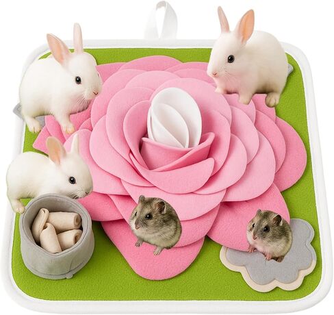 Rabbit Foraging Mat, Bunny Activity Toys Snuffle Mat for Small Animals Forage Mat for Rabbit Guinea Pig Hamster Chicken Hedgehog Chinchilla Puppies Cat Stress Relief Puzzle Interaction Toys (Pink) in Kuwait