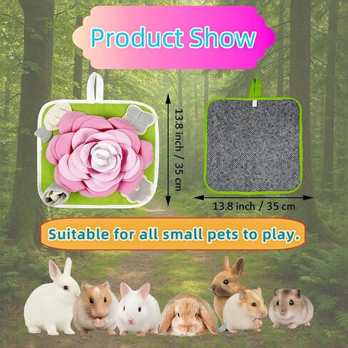 Rabbit Foraging Mat, Bunny Activity Toys Snuffle Mat for Small Animals Forage Mat for Rabbit Guinea Pig Hamster Chicken Hedgehog Chinchilla Puppies Cat Stress Relief Puzzle Interaction Toys (Pink) in Kuwait