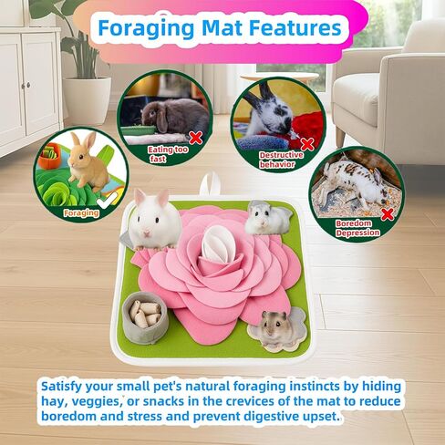 Rabbit Foraging Mat, Bunny Activity Toys Snuffle Mat for Small Animals Forage Mat for Rabbit Guinea Pig Hamster Chicken Hedgehog Chinchilla Puppies Cat Stress Relief Puzzle Interaction Toys (Pink) in Kuwait