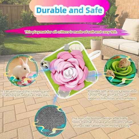Rabbit Foraging Mat, Bunny Activity Toys Snuffle Mat for Small Animals Forage Mat for Rabbit Guinea Pig Hamster Chicken Hedgehog Chinchilla Puppies Cat Stress Relief Puzzle Interaction Toys (Pink) in Kuwait
