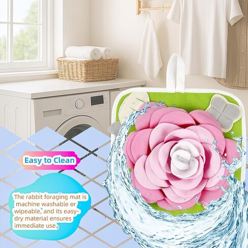 Rabbit Foraging Mat, Bunny Activity Toys Snuffle Mat for Small Animals Forage Mat for Rabbit Guinea Pig Hamster Chicken Hedgehog Chinchilla Puppies Cat Stress Relief Puzzle Interaction Toys (Pink) in Kuwait