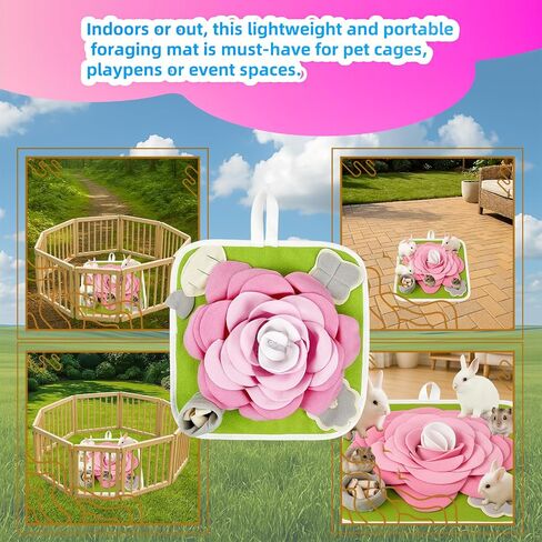 Rabbit Foraging Mat, Bunny Activity Toys Snuffle Mat for Small Animals Forage Mat for Rabbit Guinea Pig Hamster Chicken Hedgehog Chinchilla Puppies Cat Stress Relief Puzzle Interaction Toys (Pink) in Kuwait