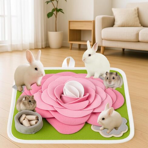 Rabbit Foraging Mat, Bunny Activity Toys Snuffle Mat for Small Animals Forage Mat for Rabbit Guinea Pig Hamster Chicken Hedgehog Chinchilla Puppies Cat Stress Relief Puzzle Interaction Toys (Pink) in Kuwait