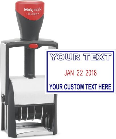Heavy Duty Date Stamp with 2-Line Custom Text, Self Inking Stamp - 1" x 1-5/8" - 2-Color Blue/Red Ink in Saudi Arabia