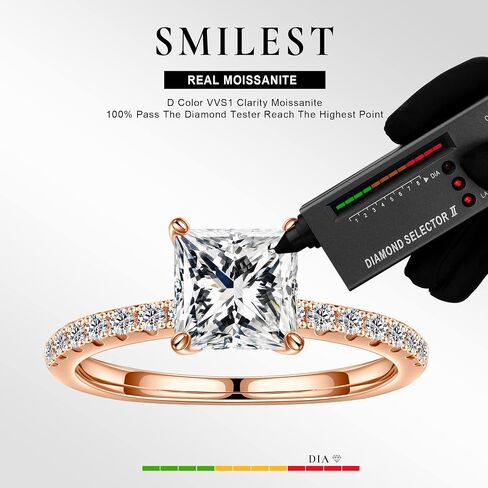SMILEST Moissanite Engagement Rings for Women, 1.5ct D Color VVS1 Clarity Diamond Princess Solitaire Moissanite Rings S925 Sterling Silver Four Prong Moissanite Rings for Women Promise Rings Gifts in Saudi Arabia