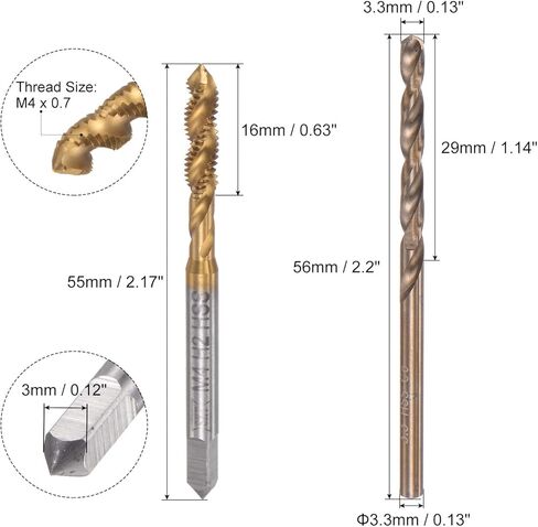 uxcell M8 x 1.25 Spiral Flute Tap 6.8mm Drill Bit Set, Metric Titanium Plated M35 Cobalt High Speed Steel Machine Threading Screw Tap Drilling Tool in Saudi Arabia