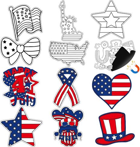36 PCS 4th of July Crafts DIY مجموعة حرفة التلوين الوطنية للثلاجة في الرابع من يوليو تلوين زينة المغناطيس الخاصة بك للأطفال قدامى المحاربين القدامى الاستقلال التذكاري ألعاب الحفلة اللوازم in Kuwait
