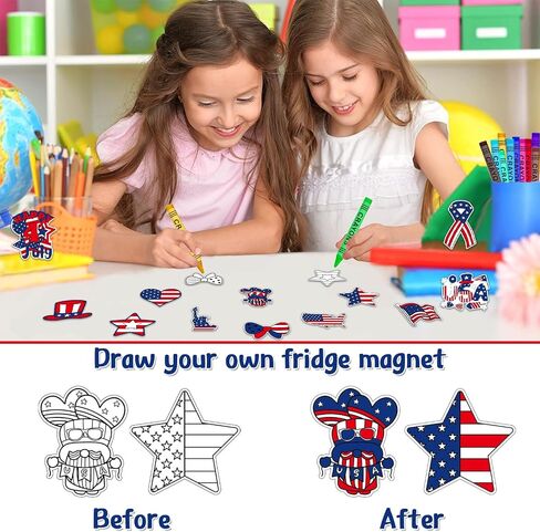 36 PCS 4th of July Crafts DIY مجموعة حرفة التلوين الوطنية للثلاجة في الرابع من يوليو تلوين زينة المغناطيس الخاصة بك للأطفال قدامى المحاربين القدامى الاستقلال التذكاري ألعاب الحفلة اللوازم in Kuwait