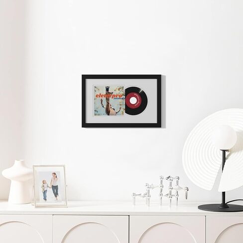 eletecpro Record Frame 10x16 with 2 Double Sided Mats (Black&White), Classic Vinyl Frame for 7x7 Single Music Album Cover and Vinyl, Black Vinyl Record Display for Wall, Stylish Wall Decor in Saudi Arabia