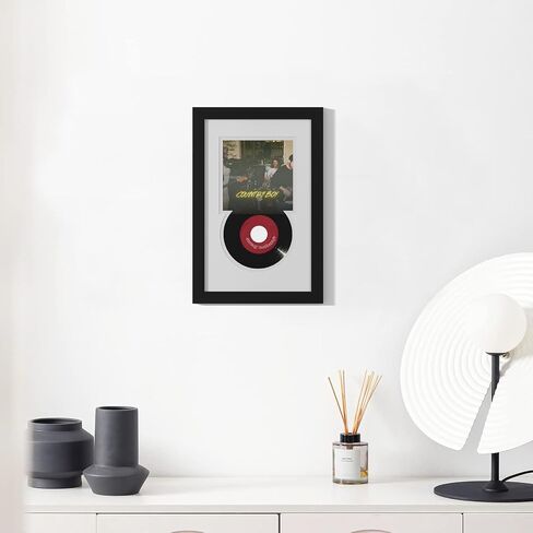 eletecpro Record Frame 10x16 with 2 Double Sided Mats (Black&White), Classic Vinyl Frame for 7x7 Single Music Album Cover and Vinyl, Black Vinyl Record Display for Wall, Stylish Wall Decor in Saudi Arabia