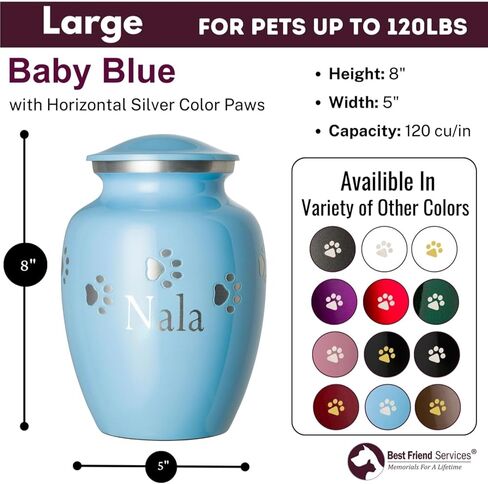 جرة الحيوانات الأليفة للكلاب والقطط مع نقش ليزر مخصصة ، Ottillie Paws Premier Series Orns (متوسط ​​الجمشت الأرجواني مع Pewter Pows أفقي) in Kuwait