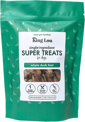 King Lou Pets - أقدام البط الكاملة للكلاب - يعالج كلب البط المجففة - أطعمة أسنان من الولايات المتحدة الأمريكية للكلاب - الكولاجين ، والجلوكوزامين ، والغريوتن للورك وصحة المفصل - 10 العد in Saudi Arabia