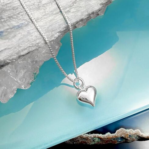 Tiny Sterling Silver Puffed Heart Charm Necklace for Women, Mother's Day Gift for Daughter-in-Law, Birthday Gift for Daughter in Law (18 inches) in Saudi Arabia