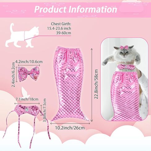 Cat Fishtail Costume, Pet Costume Suit, Puppy Kitten Fishtail Costume, Cat Holiday Dress Up in Kuwait
