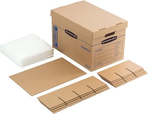 Bankers Box Kitchen Kit Moving Box 1 Pack ، المقسمات والوسائد ، المقابض المعززة ، مجموعة خالية من الأشرطة ، صندوق مع غطاء ، 15 في × 12 في × 10 في in Saudi Arabia