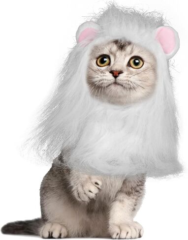 BOXOB Lion Mane Wig for Cat, Lion Mane Hat Soft Animal Wig Hats Washable Comfortable Fancy Costume for Halloween Christmas Easter Birthday Festival Cosplay Party Activity (Size L, White) in Saudi Arabia