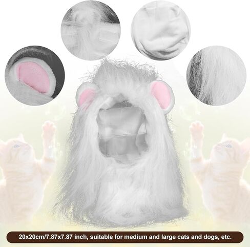 BOXOB Lion Mane Wig for Cat, Lion Mane Hat Soft Animal Wig Hats Washable Comfortable Fancy Costume for Halloween Christmas Easter Birthday Festival Cosplay Party Activity (Size L, White) in Saudi Arabia