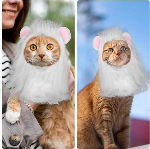 BOXOB Lion Mane Wig for Cat, Lion Mane Hat Soft Animal Wig Hats Washable Comfortable Fancy Costume for Halloween Christmas Easter Birthday Festival Cosplay Party Activity (Size L, White) in Saudi Arabia