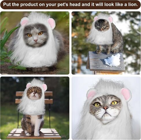 BOXOB Lion Mane Wig for Cat, Lion Mane Hat Soft Animal Wig Hats Washable Comfortable Fancy Costume for Halloween Christmas Easter Birthday Festival Cosplay Party Activity (Size L, White) in Saudi Arabia
