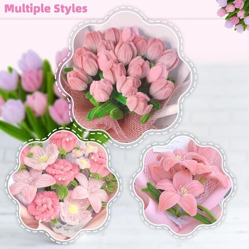400 PCS أنابيب أنابيب حرفة بألوان الباستيل ، تشنيل سيقان مجموعة الحرف الزهور مع الأسلاك الأزهار ، شريط الأزهار ، والزجاج والشريط ، وردي أنبوب منظف مجموعة زهرة للزفاف ، ديكور العطلة in Saudi Arabia