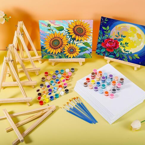 16 Set Canvas Panels and Easel Painting Kit,8 x 10 in Painting Canvases with Easel,16 Acrylic Paint Strips with 32 Brushes,16 Palettes,Art Painting Kits for Birthday Party Favors in Kuwait