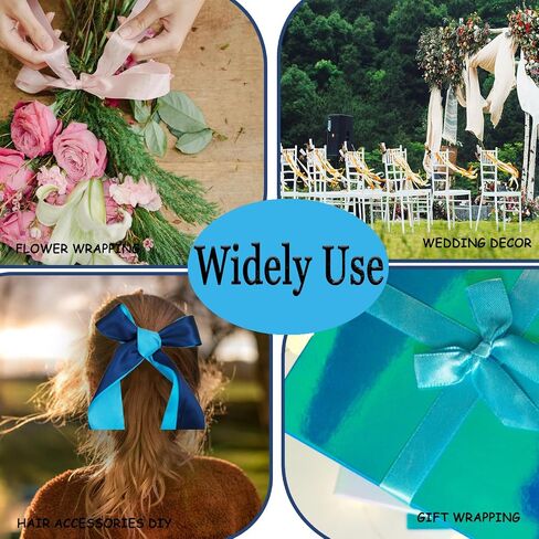 Pastel Satin Ribbon 2Inch Wide, 6 Rolls/72Yards Assorted Blue Silk Ribbons for Gift Wrapping, Colorful Ribbon Muti-Pack for Easter Day Solid Satin Ribbons for DIY Craft Party Decor in Kuwait