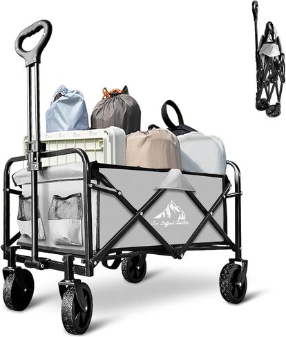 Collapsible Utility Cart Folding Wagon, 220 lbs Capacity Lightweight Rolling Cart with Quiet Wheels, Quick-Fold Design for Camping, Shopping, Ourdoor Use, Black in Saudi Arabia