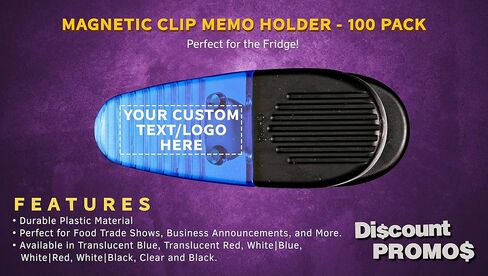 100 Magnetic Memo Holders Set - Customizable Text, Logo - Large Clip, Plastic - TBlue in Saudi Arabia